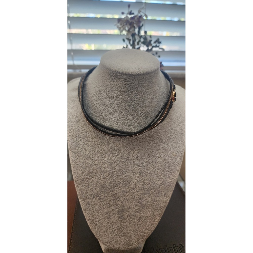 Black Faux Leather Multilayer Choker Rhinestone Druzy Magnetic Clasp Necklace